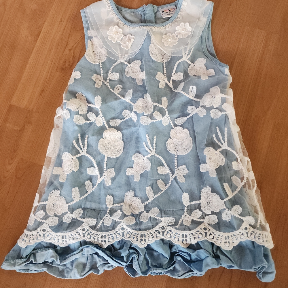 Blue and White Floral Kids Dress